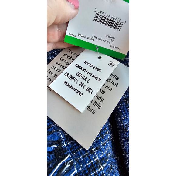 NWT Kasper Blue Plaid Fringe Open Front Tweed‎ Jacket Skirt Suit Set Winter L 12 - Picture 8 of 10